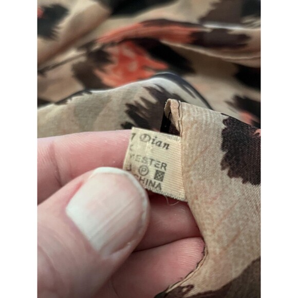 Leopard Print Scarf Womens One Size Beige Brown Orange Silk Blend Sheer - Picture 6 of 6